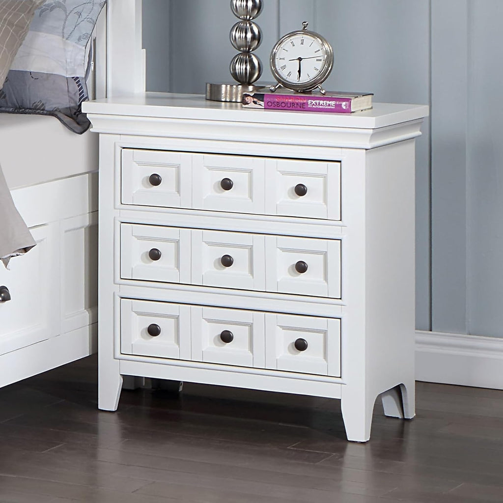 MASARA 3-Piece Transitional Queen Bedroom Set in White Finish, Engineered Solid Wood, Others