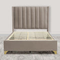 Greaton, Suede Upholstered Bed Frame, Decorative Attractive Headboard, Long Lasting Durable, Includes 3 Color Legs to Choose Gold, Silver and Black, 48-Inch, Taupe