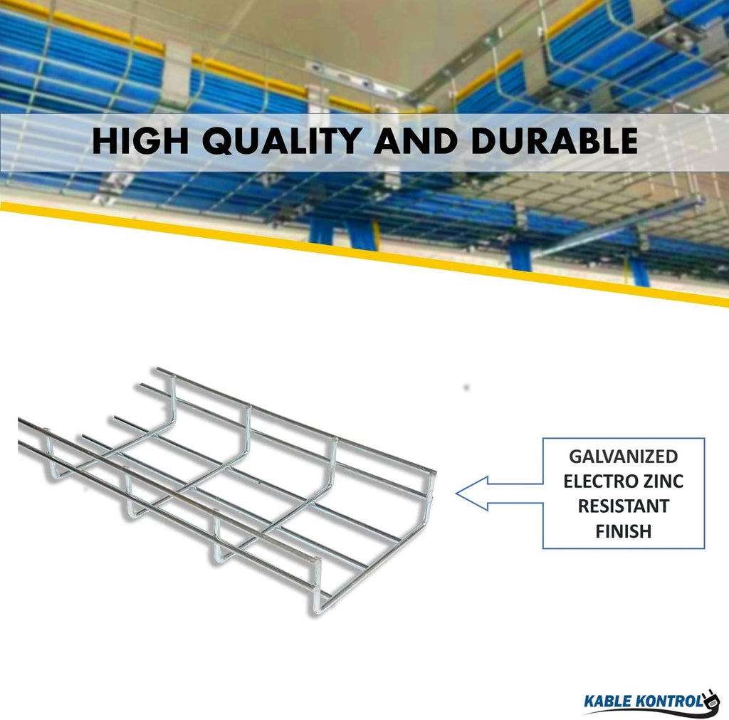 Kable Kontrol Cable Tray- 5 Feet Long - 8' Width, 2' Depth – Wire Mesh Tray Cable Management Rack Cords Organizer Cable Basket, Zinc Plated Steel NEC Approved for Network, Fiber Optic, Cabling