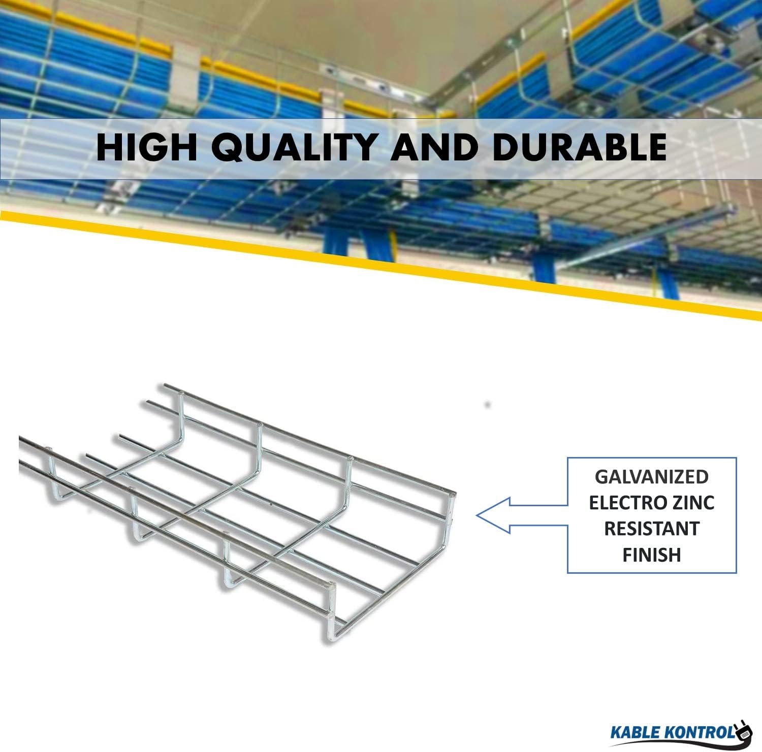 Kable Kontrol Cable Tray- 5 Feet Long - 6' Width, 2' Depth – Wire Mesh Tray Cable Management Rack Cords Organizer Cable Basket, Zinc Plated Steel NEC Approved for Network, Fiber Optic, Cabling
