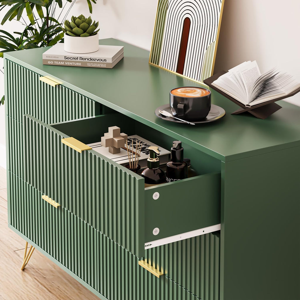 MAISONARIA Green Dresser for Bedroom, Modern Dresser with Gold Metal Handles & Chests of Drawers, Wood Chest of Drawers for Bedroom
