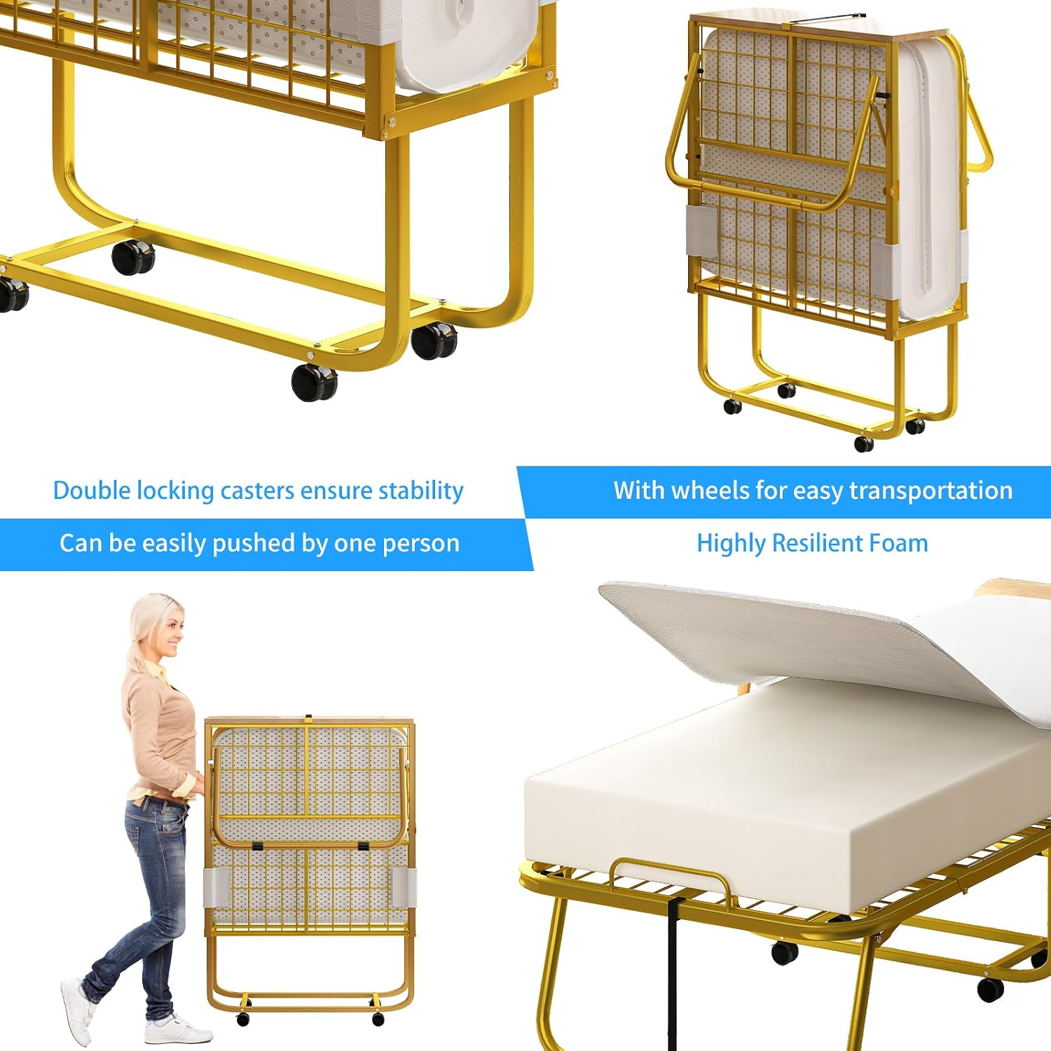 PUREMIND Roll Away Beds with Mattresses for Adults，'75' x 31'' Single Folding Bed Portable Foldable Bed,Metal Frame with Dust Cover and Baffle, Perfect for Bedroom, Apartment, or Office