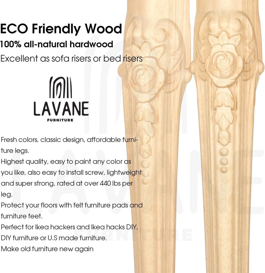 La Vane 30 inch / 75cm Wooden Furniture Legs, Set of 4 European Style Solid Wood Carving Unfinished Furniture Replacement Feet Decoration for Sofa Cabinet Wardrobe Table Loveseat