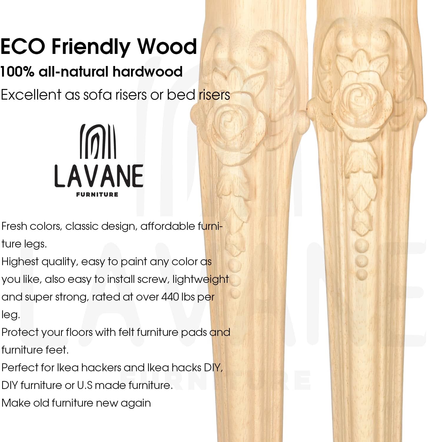 La Vane 30 inch / 75cm Wooden Furniture Legs, Set of 4 European Style Solid Wood Carving Unfinished Furniture Replacement Feet Decoration for Sofa Cabinet Wardrobe Table Loveseat