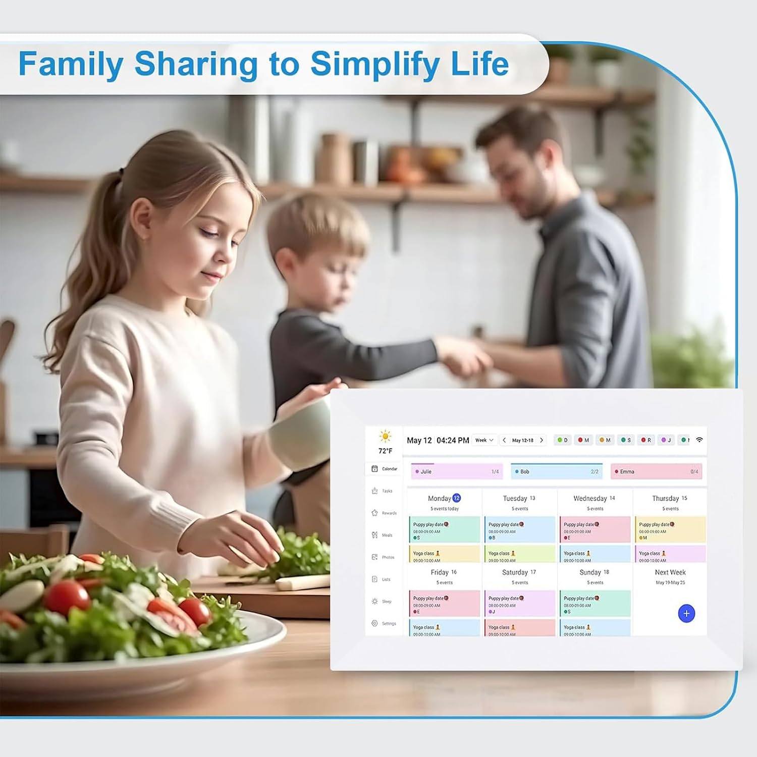 ASHATA 10.1 Inch Digital Calendar, Smart Touch Screen Family Planner with WiFi Sync, Wall Mounted Electronic Calendar for Home Schedules, Support (US)