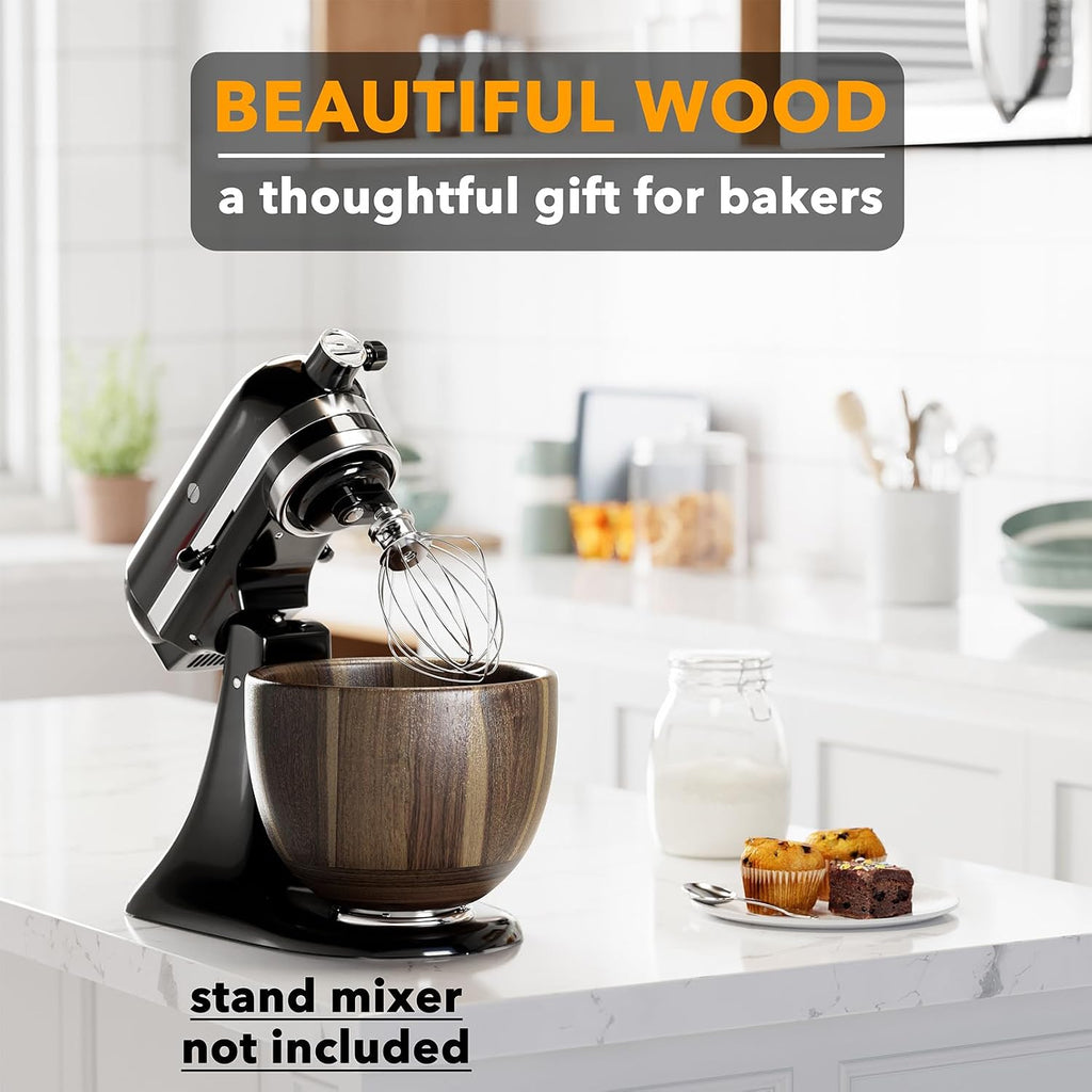 SpaceAid Wooden Bowl for Mixer - Kitchen Space Aid Acacia Wood Mixing Bowls Holder for Stand Mixer, Compatible with 4.5 & 5 QT Tilt-Head Models Kitchen, Light Wood