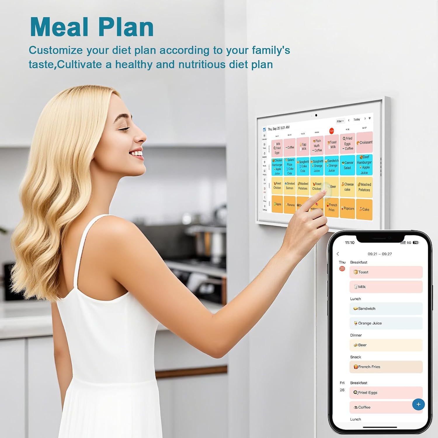 15.6 'Digital Calendar & Chore Chart, For Family Scheduling, Meal Planning, Task Rewards, Video Call，Online Sync With Mobile App, 32G Memory Smart Digital Photo Frame, Desktop Stand And Wall-Mounted