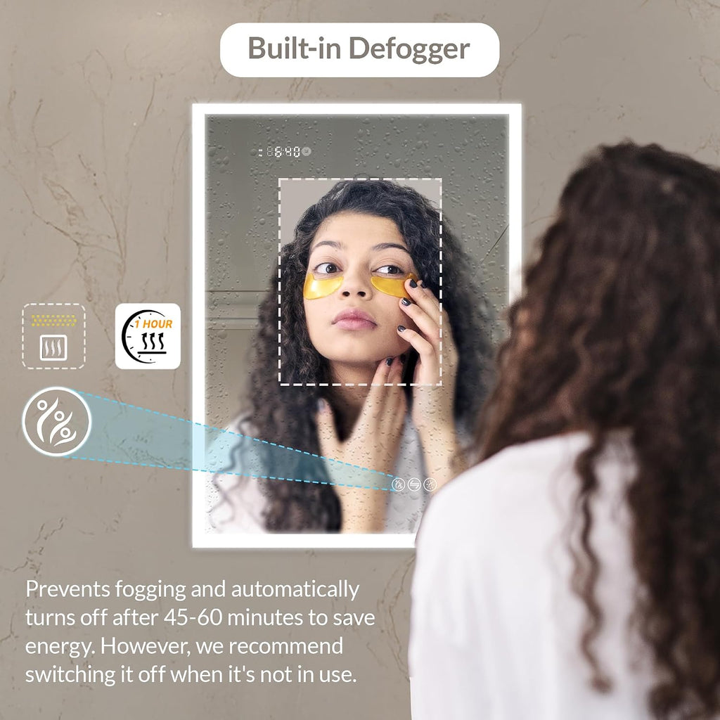 Blossom LED Lighted Mirror Medicine Cabinet, 24x32 Inch, Left Hinge, Recessed/Surface Bathroom LED Medicine Cabinet with Mirror, Defogger, Adjustable Brightness, 3X Makeup Mirror, Outlets & USB Ports