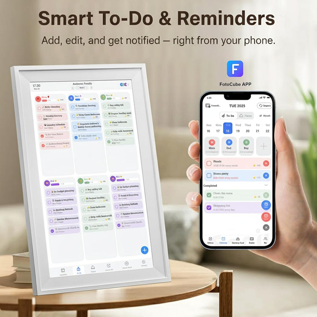 2 in 1 Voice Digital Calendar: Write, Speak & Sync to to-Dos - Touchscreen Family Schedule & Chore Chart with Meal Planner, Picture Frame & Lists (Family Hears Your Original Voice Reminders 15.6')