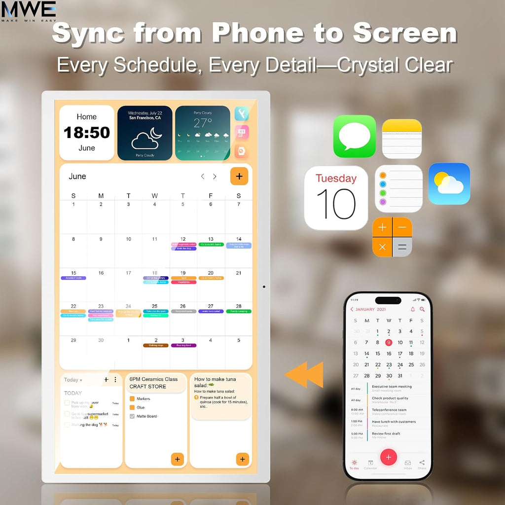 24 Inch Touchscreen Digital Calendar, Wall Planner, Desktop Smart Electronic Calendar, 8GB+128GB Android 13, Supports Google Play Apps, Office Desk Assistant & Family Schedules, Wall/Desk Stand