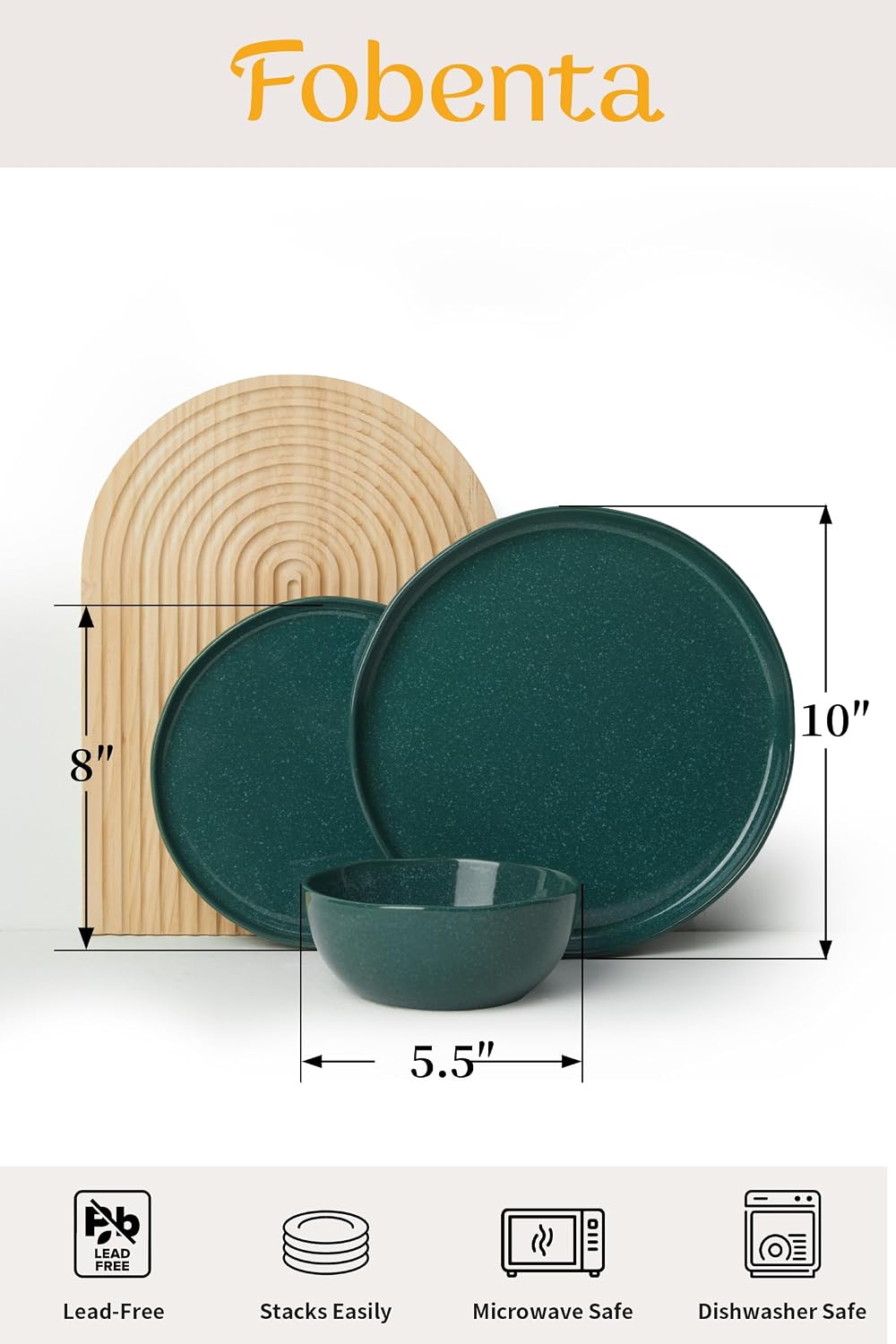 FOBENTA 18-Piece Moss Green Plates and Bowls Set,Nature-Inspired Ceramic Dinnerware Sets for 6 – Dish Set for Slow Living & Gentle Rituals