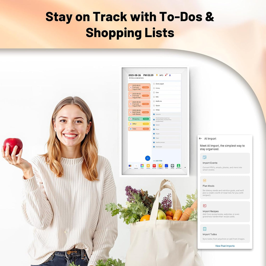 Digital Calendar 15.6' Smart Calendar&Chore Chart, 1920 * 1080 Interactive Touchscreen Electronic Calendar for Family Schedules, 64GB Wifi Meal Planner, Wall&Desk Mountable Calendar-White