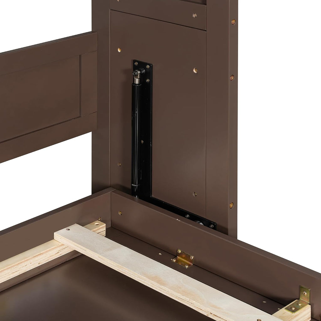 Harper & Bright Designs Twin Size Horizontal Murphy Bed with Top Storage Cabinet, Space Saving Wood Foldable Murphy Wall Bed Frame with Light & USB for Teens Adults, Espresso