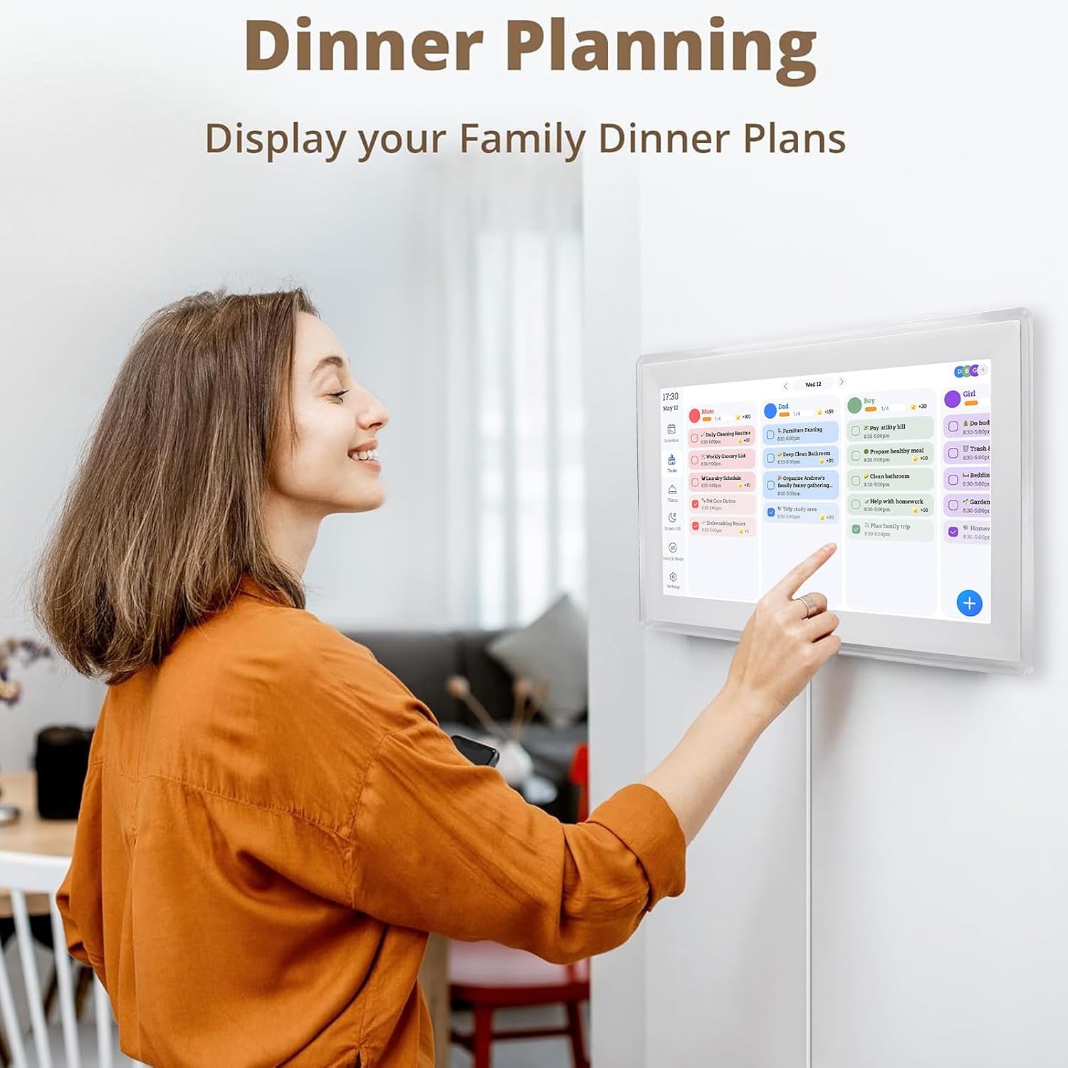 ASHATA 15.6 Inch Smart Digital Calendar Wall Planner and Chore Chart, 1080P HD Interactive Touchscreen, Meal Planner, App Control, 32GB Storage, for Family Schedules (US)