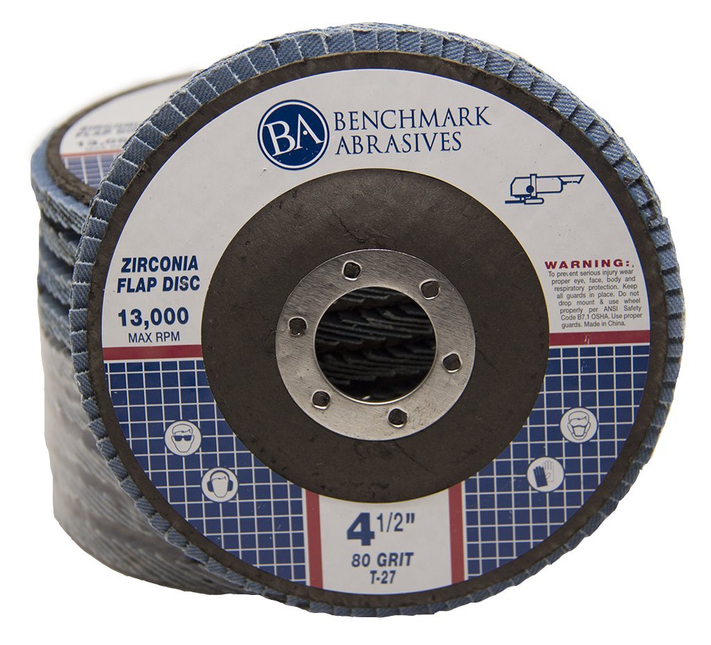 Benchmark Abrasives 4.5' x 7/8' Premium Zirconia T27 Flat Flap Discs 4 1/2 for Angle Grinder Sanding Discs, Finishing Grinding Wheels 4 1/2 Inch for Sanding Stock Rust Removal (100 Pack) - 80 Grit