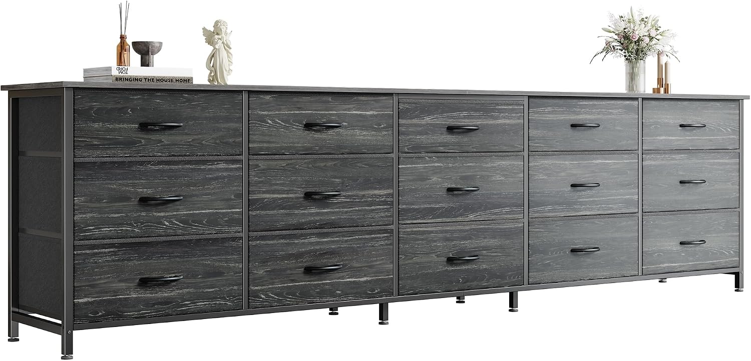 Huuger 78.7 inch Long Dresser for Bedroom, 15 Drawer Fabric Dresser for Closet, Large TV Stand for 65, 75, 85 inch TV, Wide Chest of Drawer with Storage, 78.7' W x 12.9' D x 26.7' H, Charcoal Black