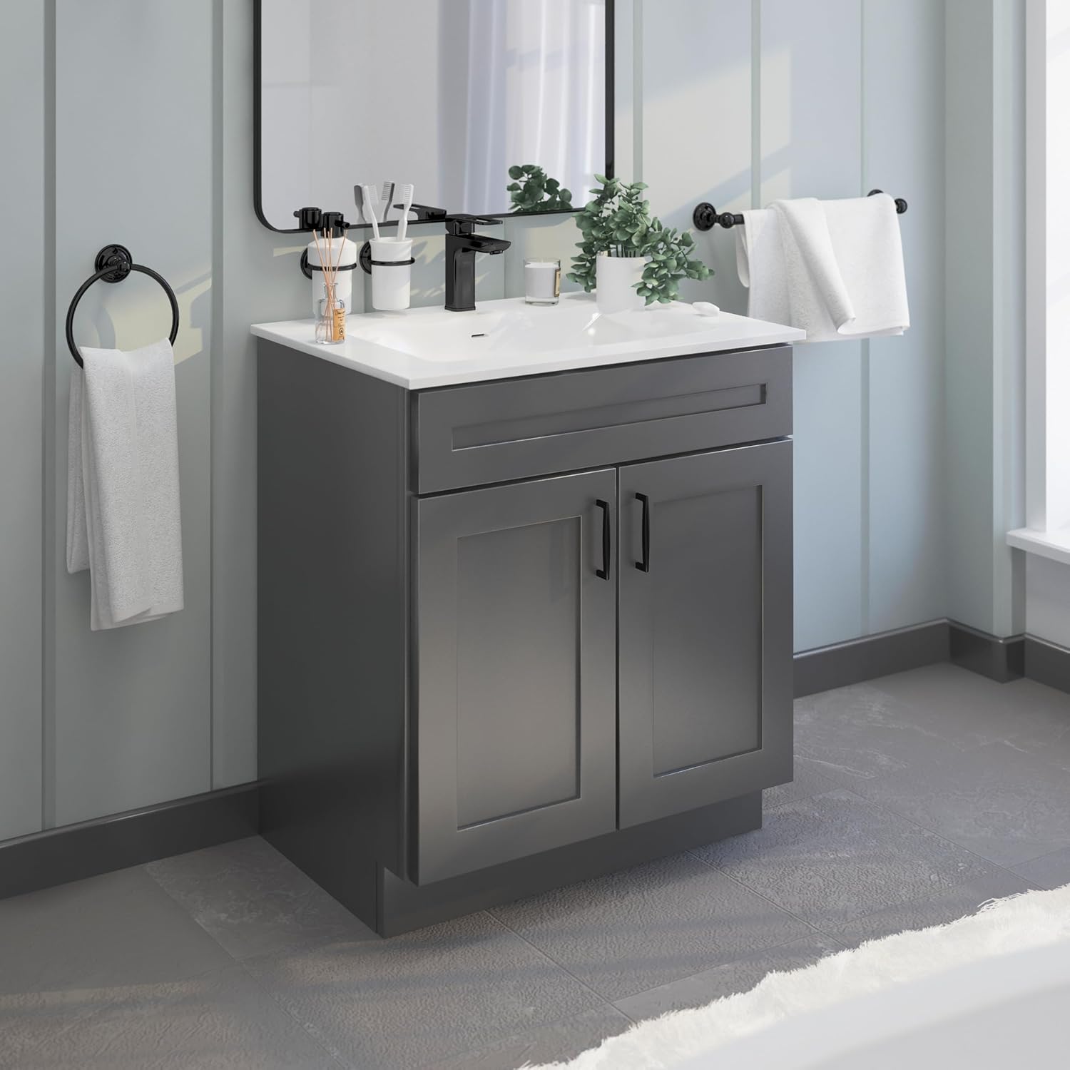 Bathroom Vanity Sink Base Ready-to-Assemble Bathroom Cabinet 24'/30'/36' Width (Vanity Base in Grey Shaker, 30 inch)