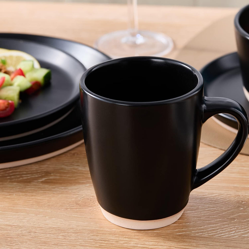 Stone Lain Jules Stoneware 32-Piece Modern Dinnerware Set, Plates and Bowls, Service for 8, Black, Microwave & Dishwasher Safe