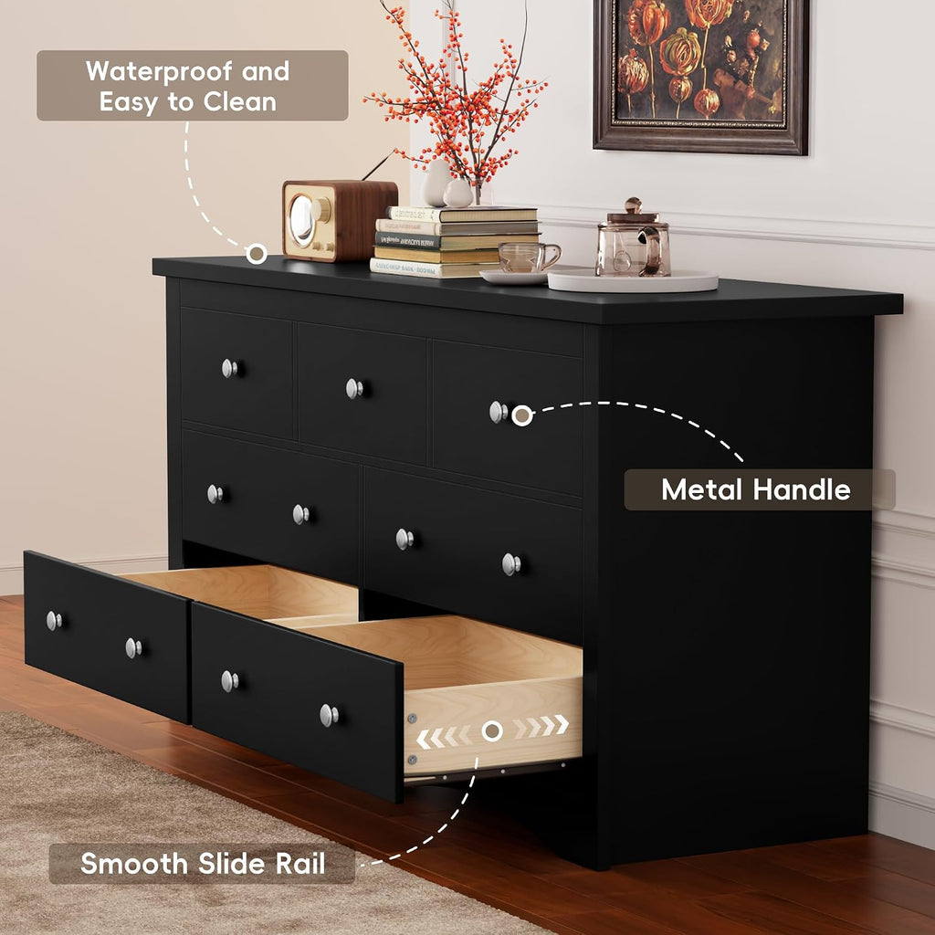Furmax Dresser for Bedroom, 7 Wood Dresser, Chest of Drawers, for TV up to 65 inch, TV Stand Storage Chest of Drawers for Hallway Entryway (Black)