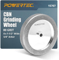 POWERTEC CBN Grinding Wheel 8 Inch 80 Grit, 1-1/2' Wide, 5/8' Arbor – 4-in-1 CBN Sharpening Wheel with 1/4' Radius Edge and Side Face for Bench Grinder (15707)