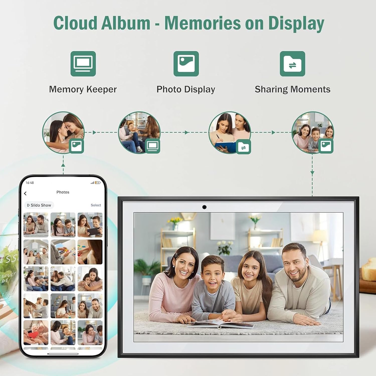 Yunseity 15.6in Smart Digital Calendar, 1080P Interactive Touchscreen WiFi Family Planner with APP Control, for Home Office Kitchen Wall Desk (US Plug)