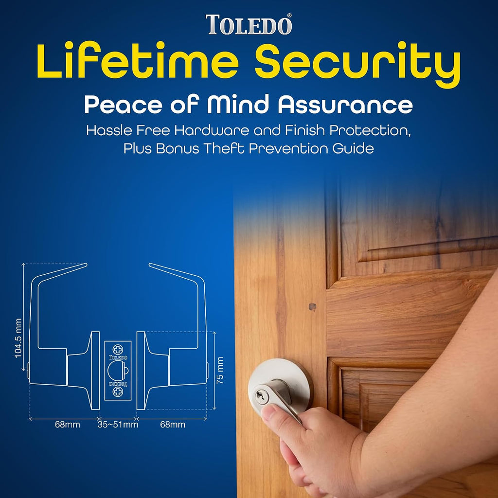 Door Lever Lock with Keyed Dual Cylinders Protection : Heavy-Duty Double Cylinder Door Lock Lever Handle : Keyed Alike Cylinders On Both Sides for Double The Security: Grade 2 Stainless Steel