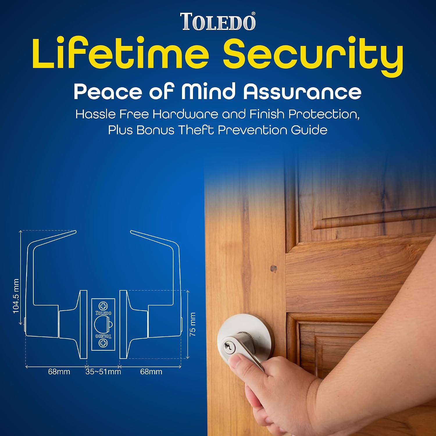 Door Lever Lock with Keyed Dual Cylinders Protection : Heavy-Duty Double Cylinder Door Lock Lever Handle : Keyed Alike Cylinders On Both Sides for Double The Security: Grade 2 Stainless Steel