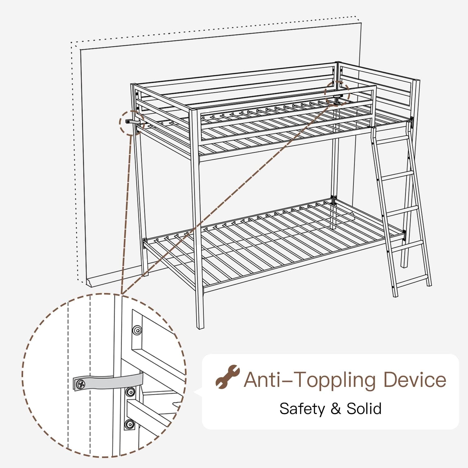 ikalido Metal Loft Bunk Bed Twin Over Twin Size with Safety Guardrail and Ladder, No Box Spring Needed Space Saving Bedroom Furniture, Cream White
