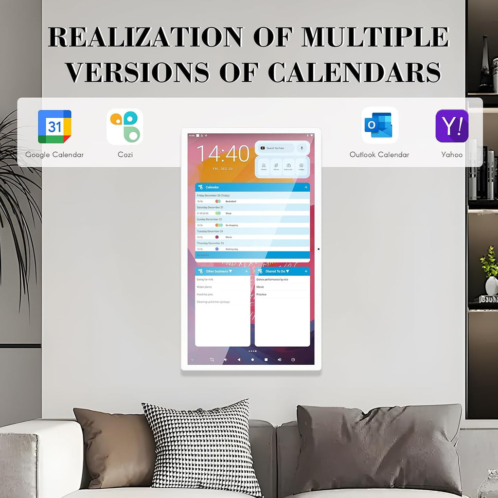 21.5-inch Digital Calendar, 6+128G 1080P Smart Calendar with Touchscreen, Electronic Wall Planner Chore Chart with Advanced Voice Interaction for Family Schedules, Wall Mount Included