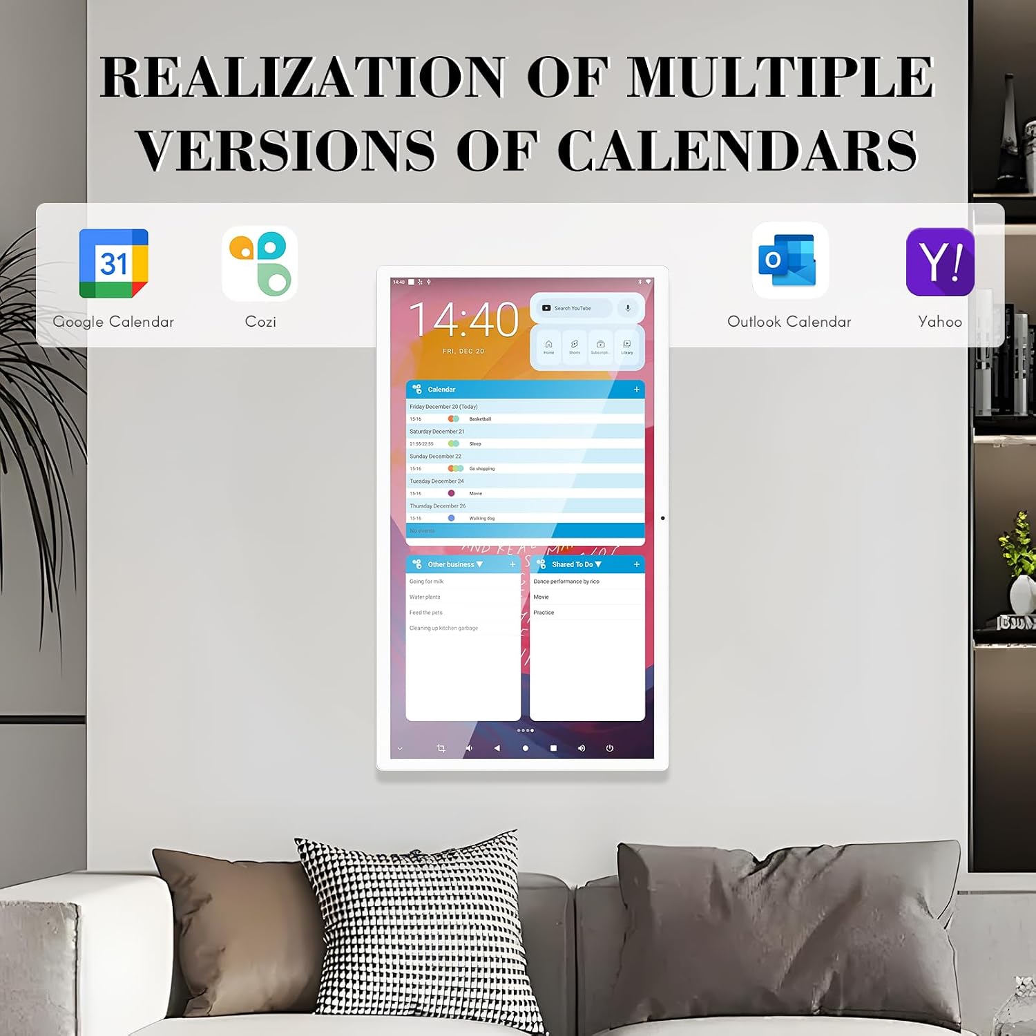 21.5-inch Digital Calendar, 6+128G 1080P Smart Calendar with Touchscreen, Electronic Wall Planner Chore Chart with Advanced Voice Interaction for Family Schedules, Wall Mount Included