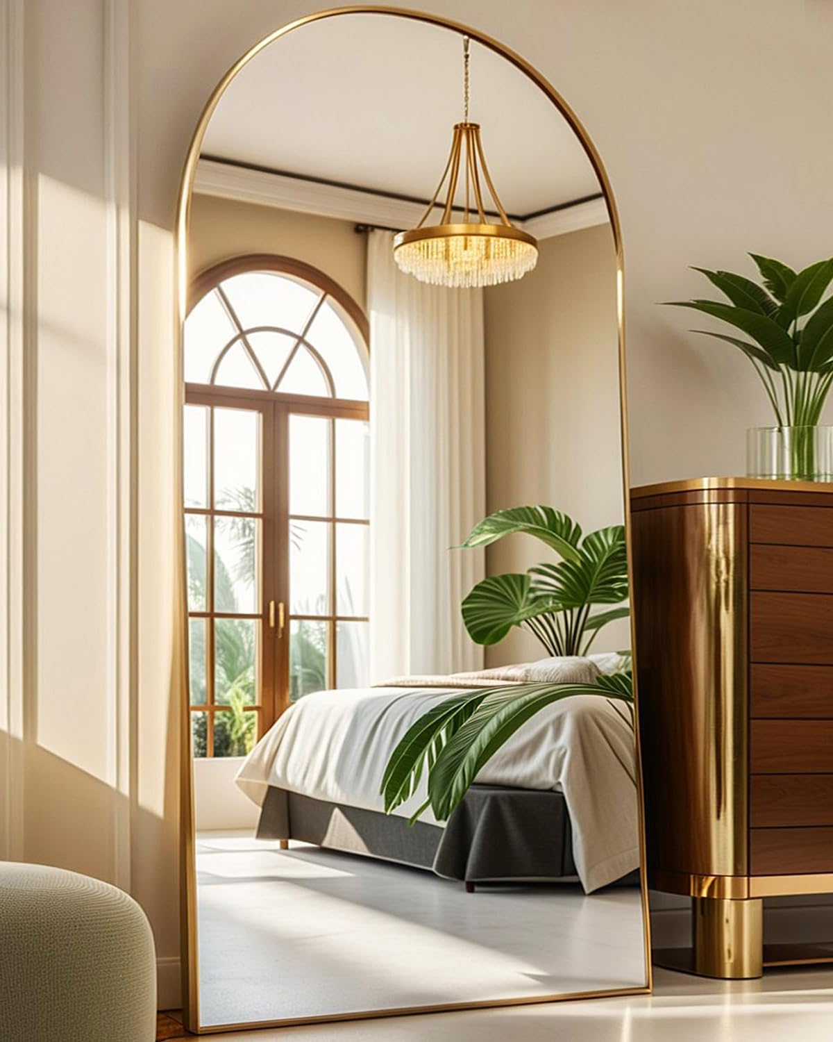 NEARBYSD Arched Full Length Mirror77 x38 Full Body Floor Mirror Standing Hanging or Leaning Wall, Arch Wall Mirror with Stand Aluminum Alloy Frame for Bedroom Cloakroom Gold