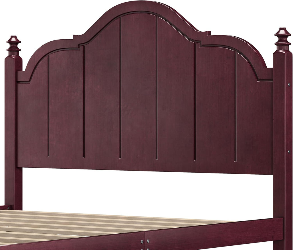 JIVOIT Vintage Wooden Bed Frame, Queen Size Platform Bed with Wide Headboard, Wood Slats Support, No Spring Box Needed, Easy Assembly (Espresso-Queen,2)