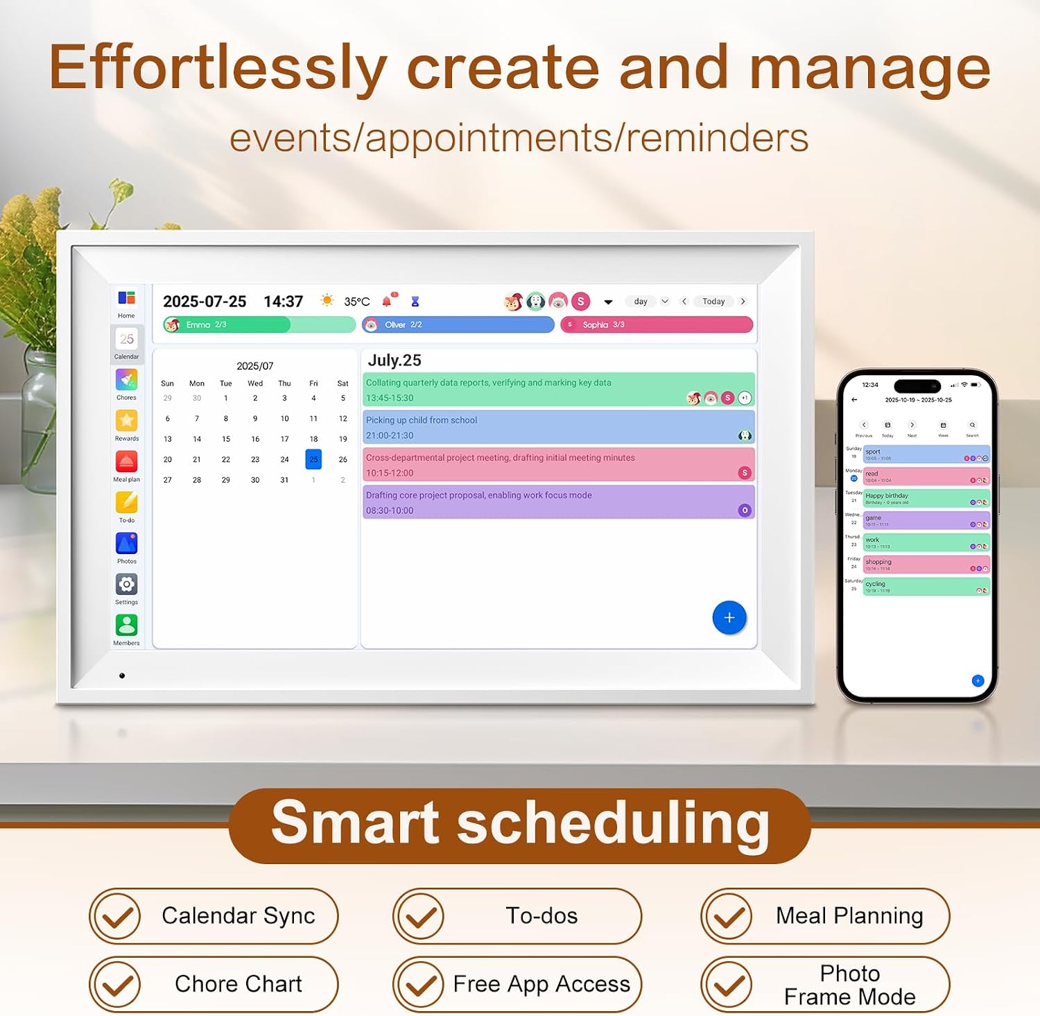 15.6 Inch Digital Calendar, Smart Family Organizer with 1920x1080 IPS Touchscreen, 64GB WiFi Electronic Chore Chart & Meal Planner, Wall Mountable Desk Display for Home (White)