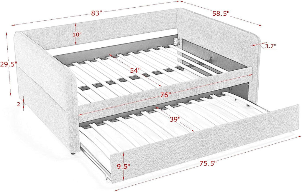Ball & Cast Full Size Daybed with Pop up Trundle,Boucle Fabric Upholstered Day Bed Frame with Wood Slats Support,Extendable Trundle Bed,Full to King Daybed,Easy Assembly,Beige