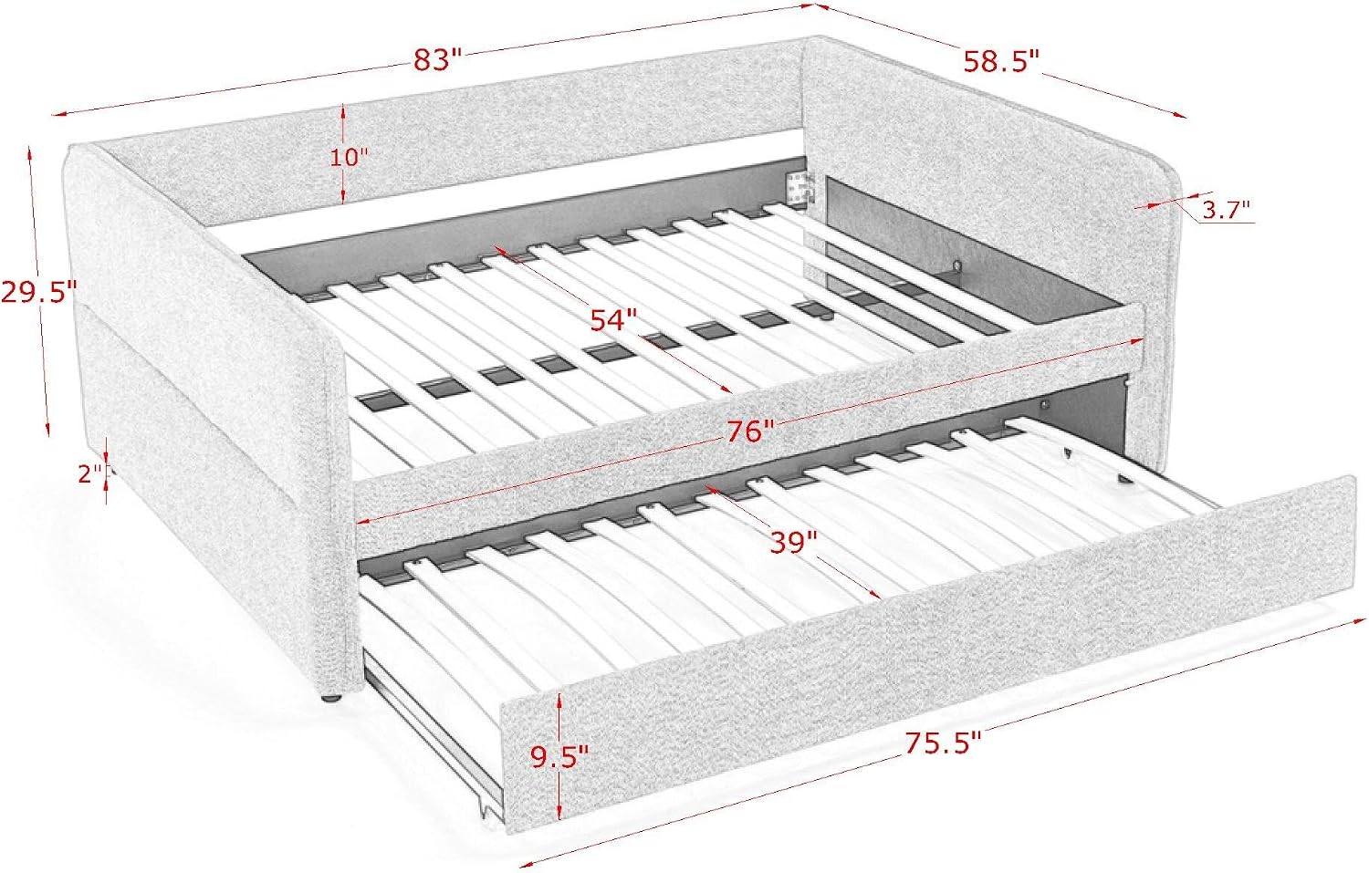 Ball & Cast Full Size Daybed with Pop up Trundle,Boucle Fabric Upholstered Day Bed Frame with Wood Slats Support,Extendable Trundle Bed,Full to King Daybed,Easy Assembly,Beige