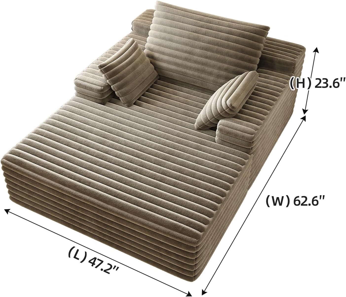 Oversized Chaise Lounge Chair Indoor, 62.6' Cloud Boneless Sleeper Couch Corduroy Upholstered Sofa Bed Deep Seat Comfy Reading Chair with 3 Pillows for Living Room Bedroom, Camel