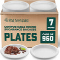 Bulk Case: 7' Heavy Duty Paper Plates | Compostable & Biodegradable | Made from Sugarcane Bagasse | Leak-Resistant & Sturdy | Microwave Safe | PFAS-Free | 7 Inch | 12 x 80-Pack (960 Pcs) | Palm Naki