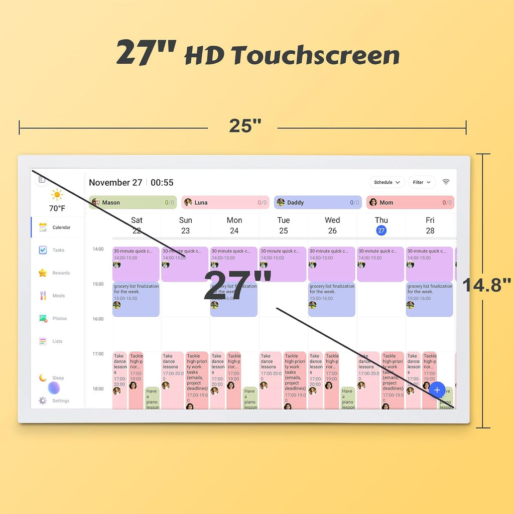 COMIX 27-inch Smart Digital Wall Calendar - Large HD Touchscreen Family Command Center, Real-Time Sync with Google, Apple & Outlook Calendar, Digital Photo Frame with Meal Planner & Task Manager