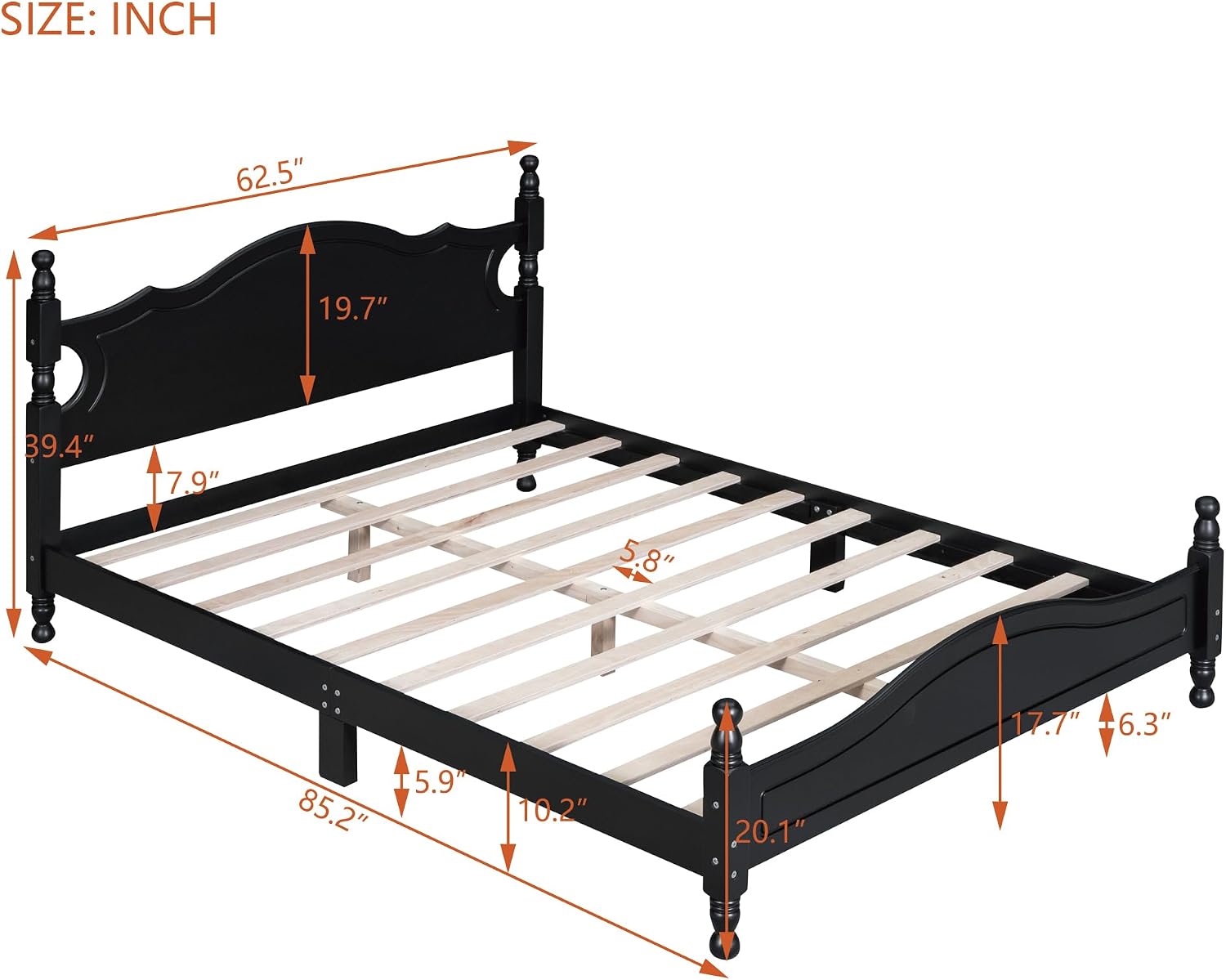 Merax Retro Queen Platform Bed with Headboard, Wood Bed Frame No Box Spring Needed/Easy Assemble, Black