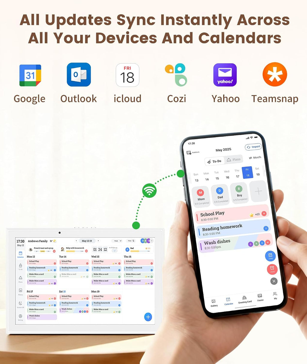 10.1' Digital Calendar & Smart Touchscreen Planner, Electronic Calender with Chore Chart for Family Schedules & Meal Planning, Wall Mountable Digital Photo Frame, Gifts for Women Men (White)
