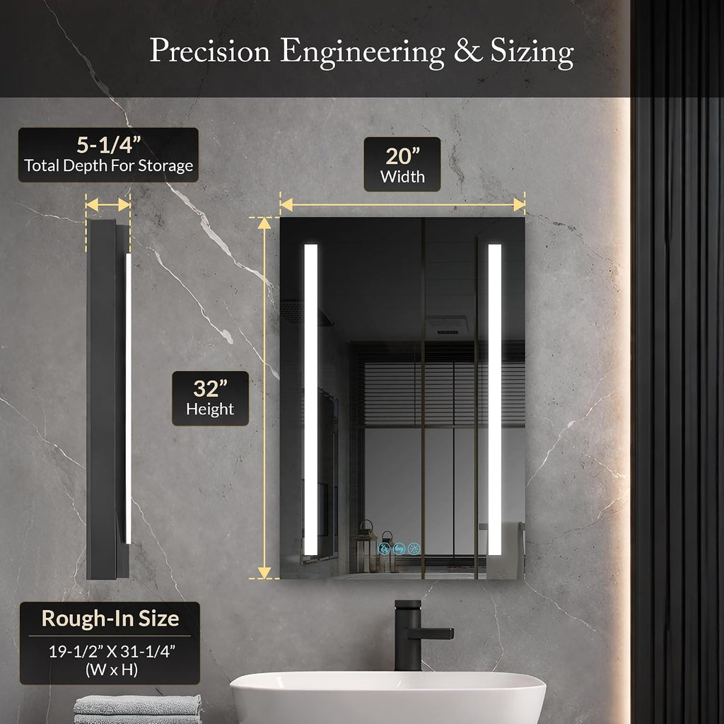 Blossom LED Medicine Cabinet Mirror for Bathroom, 20x32 Inch - Lighted Medicine Cabinet with Mirror - Recessed or Surface Makeup Mirror, Anti-Fog, Adjustable Brightness - P1(M)-20-Left Hinge
