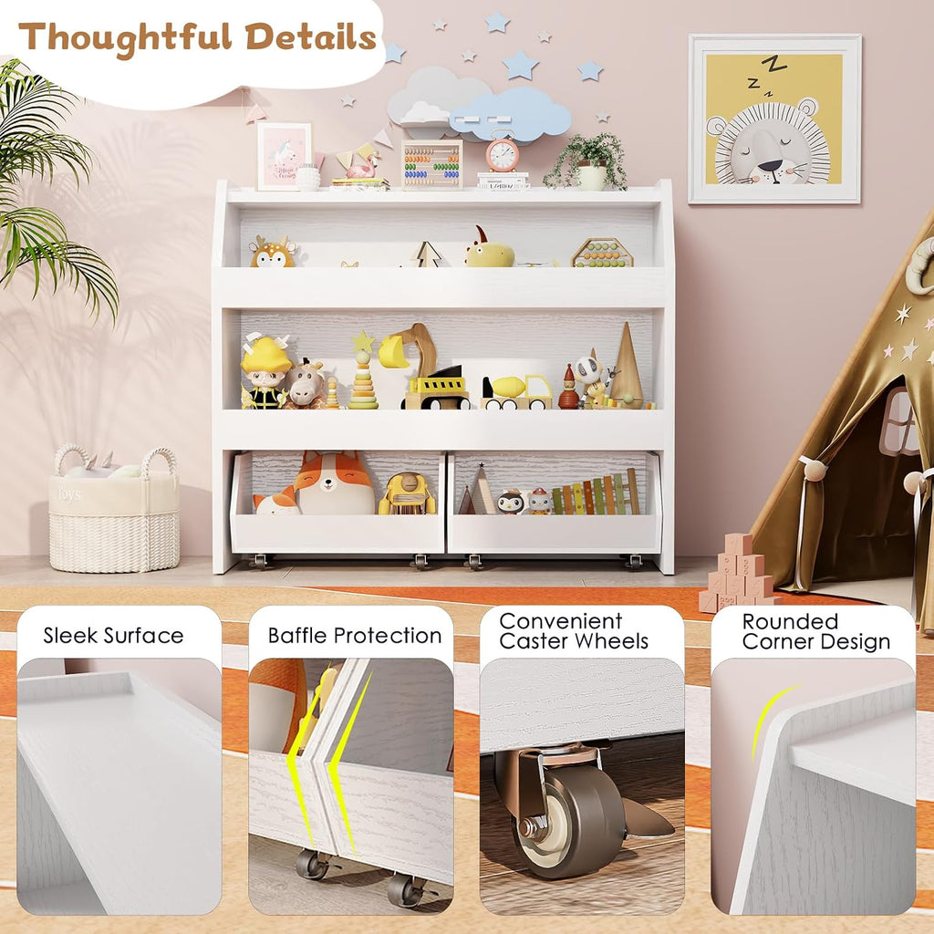 COZPAW Toy Storage Organizer, 3 Tier Montessori Shelf with Movable Bins (White)
