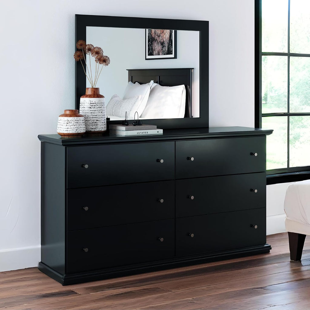 Signature Design by Ashley Maribel Traditional 6-Drawer Dresser and Mirror with Safety Stop, Black