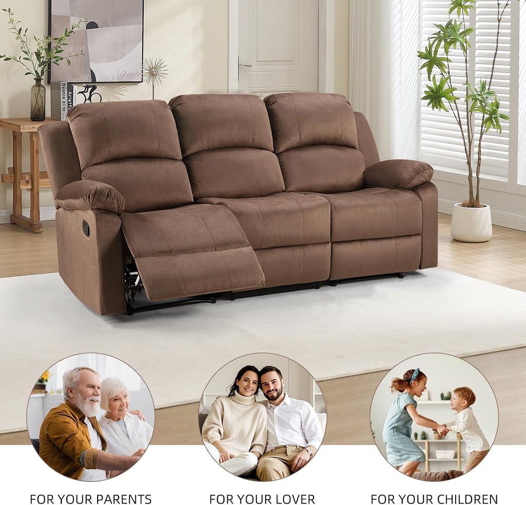 EBELLO Manual Recliner Sofa Set, Microfiber Reclining Couch Furniture Set for Living Room, Includes 1 Recliner Chair, 1 Loveseat Sofa and 1 3-Seater Reclining Couch, Brown