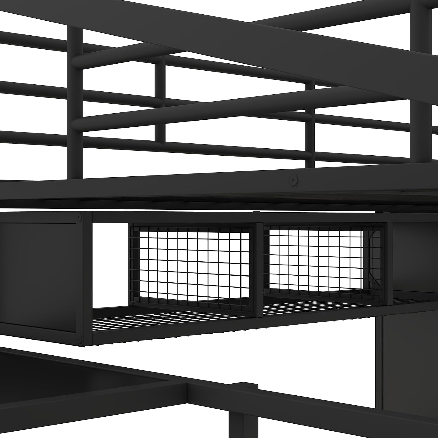 Full Size Loft Bed with Table Set, Wardrobe and Drawers, Metal Loft Bed Frame with Storage Staircase and Full-Length Guardrail for Kids Teens Boys Girls Adults Bedroom (Black-04)