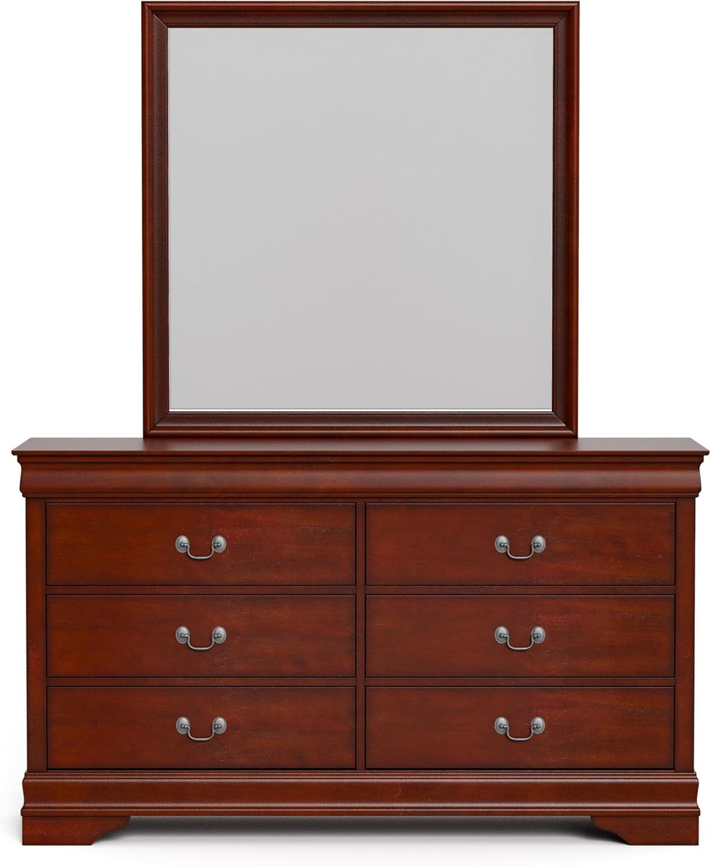Furniture of America Arabella Traditional Wooden 6 Drawer Dresser with Mirror, Vintage Bedroom Set, Accent Vanity Dressing Table with Antique Nickle Handles for Dressing Room, Walk-in Closet, Cherry