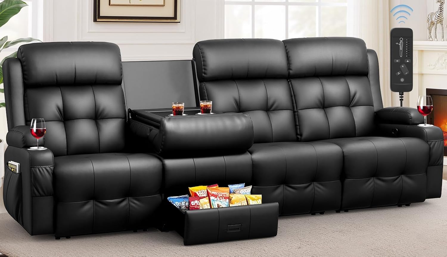 Recliner Sofa, Massage Flip Back Reclining Sofa 4 Seater Sets Heavy Weight Capacity, RV Loveseat Clearance, Recliner Couch with Storage, Cup Holders, Wall Hugger Couches for Living Room