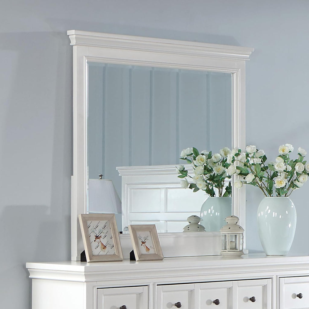 MASARA 3-Piece Transitional Queen Bedroom Set in White Finish, Engineered Solid Wood, Others