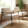 DUOMAY Mid-Century Modern Accent Chairs Set of 2 - Soft Linen Upholstered Lounge Reading Chair for Bedroom - Comfy Lightweight Livinig Room Chairs - Beige