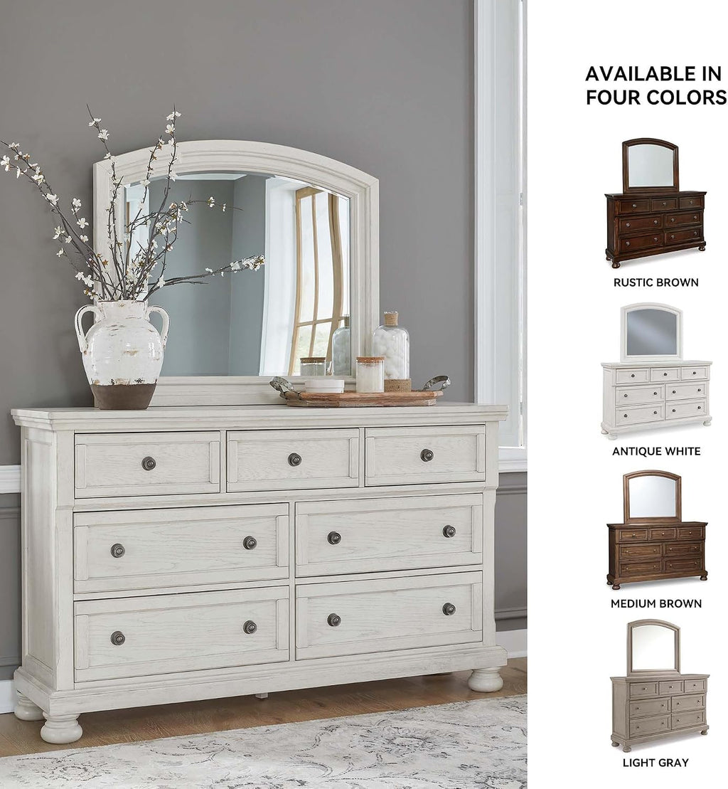 Signature Design by Ashley Robbinsdale Casual Smooth-Gliding 7-Drawer Dresser and Mirror with Safety Stop, Felt-Lined Top Drawers and Pull-Out Tray, White